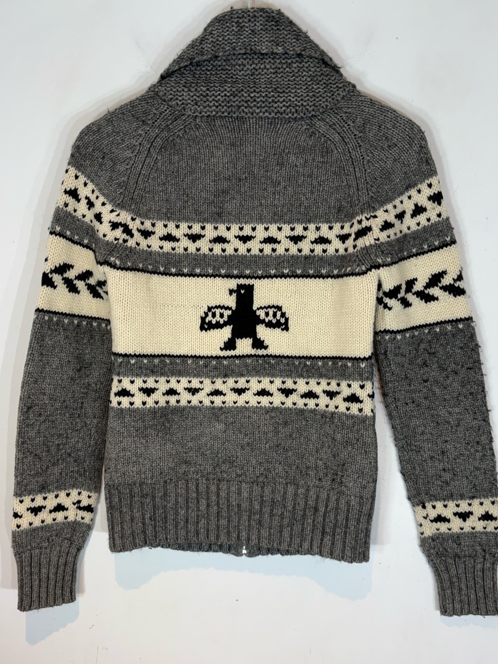 Aritzia TNA Lambswool Zip-Up Sweater Grey Bird Print Small - Picture 9 of 13